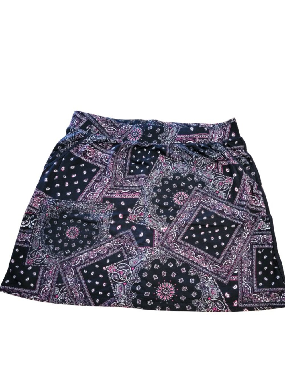 D&CO Black/Purple Boho Handkerchief Print Flat High Waist Skort/Shorts w Skirt